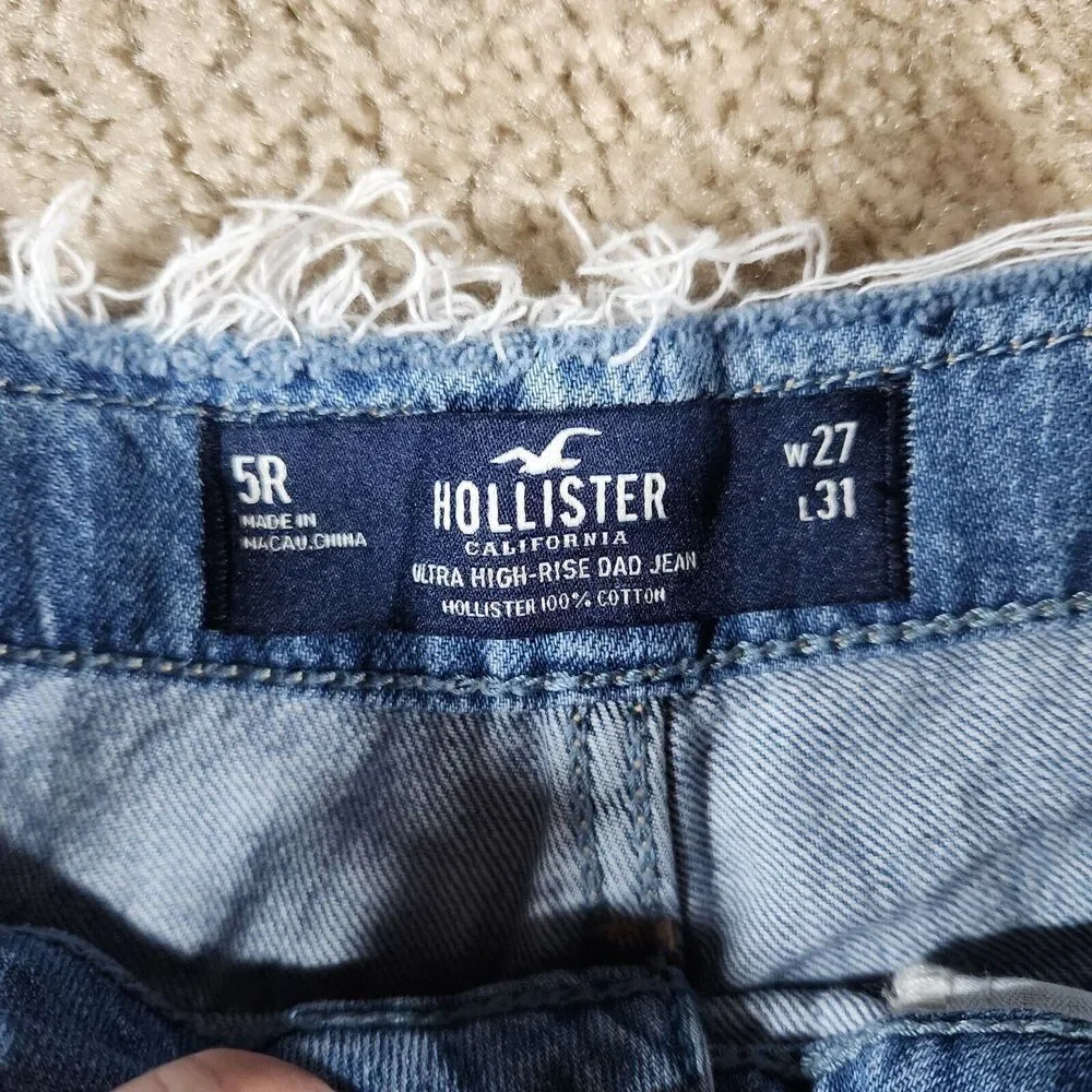Hollister Ultra High Rise Dad Jeans Womens 5R 27x31 Blue Light Wash Denim Raw